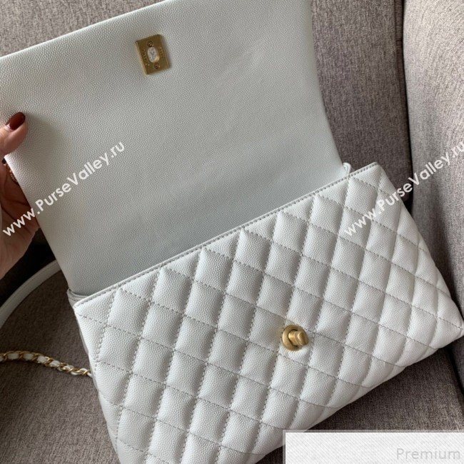 Chanel Grained Quilted Calfskin Coco Handle Flap Top Handle Bag White/Pink 2019 (SSZ-9050915)