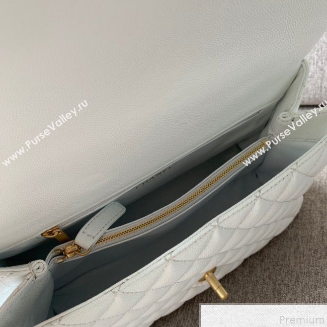 Chanel Grained Quilted Calfskin Coco Handle Flap Top Handle Bag White/Pink 2019 (SSZ-9050915)