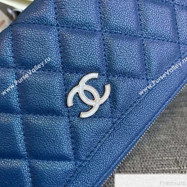Chanel Iridescent Grained Calfskin Pouch Blue 2019 (SSZ-9050922)
