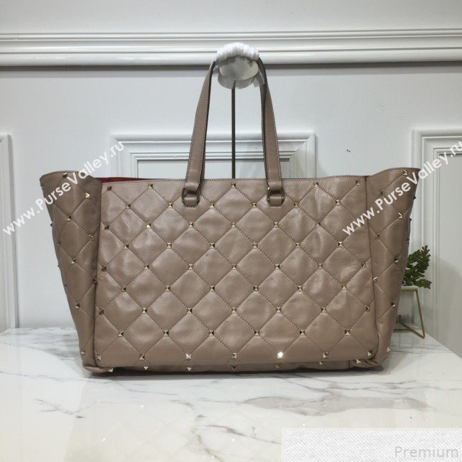 Valentino Large Quilted Boomstud Shopping Tote Taupe 2019 (XYD-9050928)