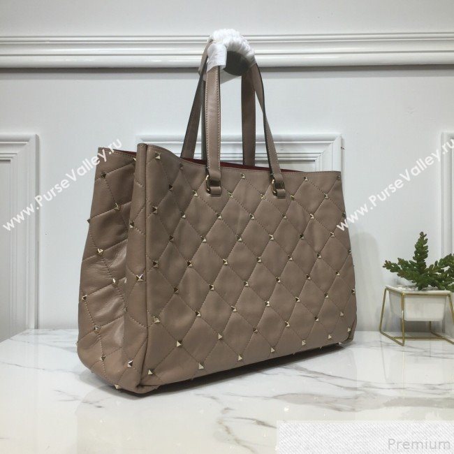 Valentino Large Quilted Boomstud Shopping Tote Taupe 2019 (XYD-9050928)