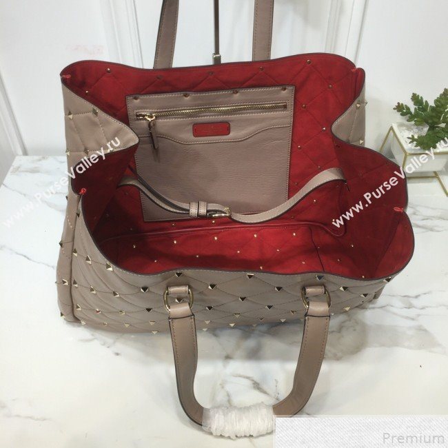 Valentino Large Quilted Boomstud Shopping Tote Taupe 2019 (XYD-9050928)