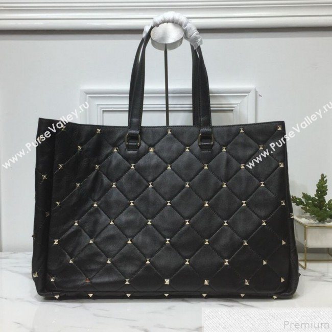 Valentino Large Quilted Boomstud Shopping Tote Black 2019 (XYD-9050925)
