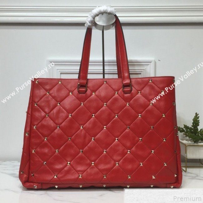 Valentino Large Quilted Boomstud Shopping Tote Red 2019 (XYD-9050926)