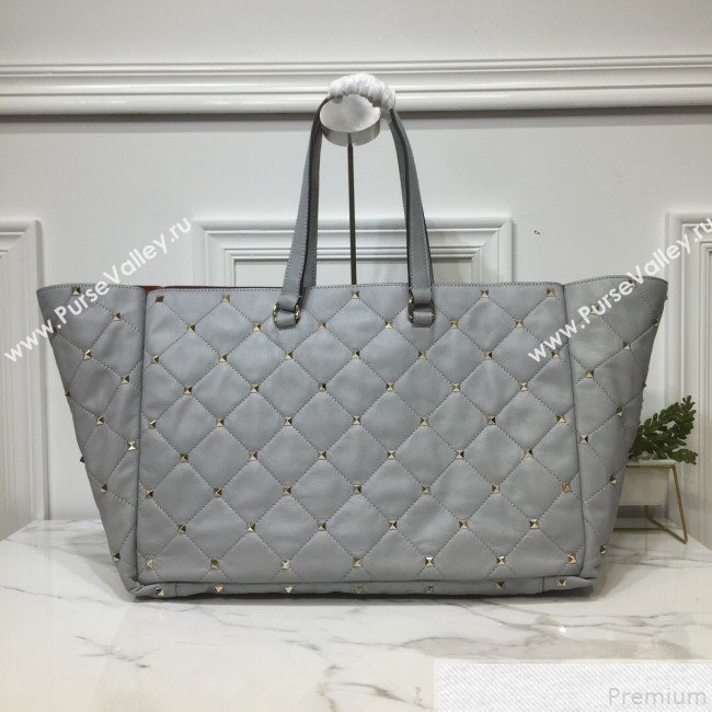 Valentino Large Quilted Boomstud Shopping Tote Light Grey 2019 (XYD-9050927)
