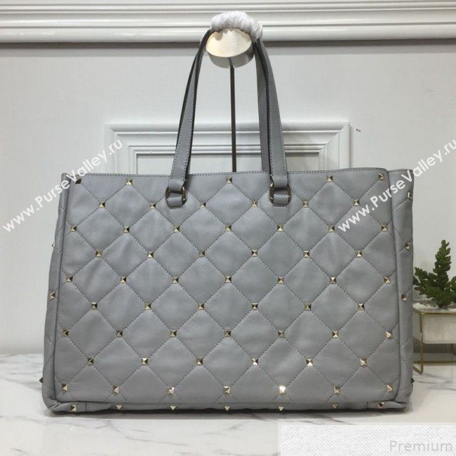 Valentino Large Quilted Boomstud Shopping Tote Light Grey 2019 (XYD-9050927)