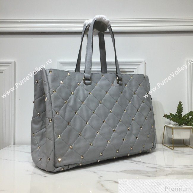 Valentino Large Quilted Boomstud Shopping Tote Light Grey 2019 (XYD-9050927)