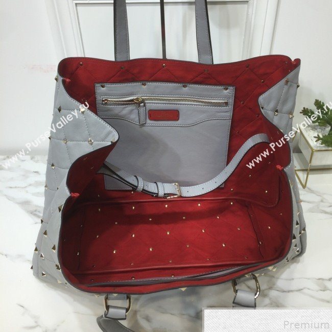 Valentino Large Quilted Boomstud Shopping Tote Light Grey 2019 (XYD-9050927)