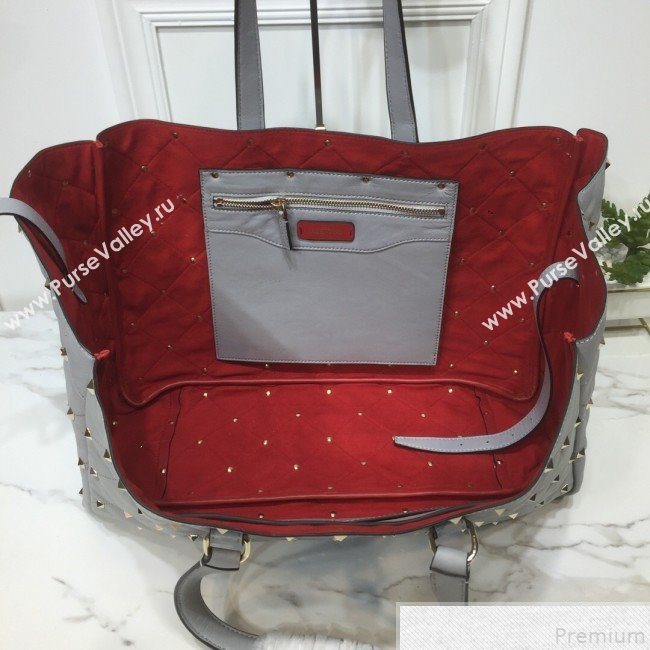 Valentino Large Quilted Boomstud Shopping Tote Light Grey 2019 (XYD-9050927)
