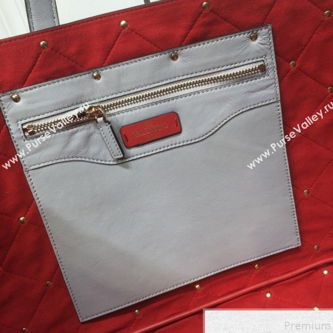 Valentino Large Quilted Boomstud Shopping Tote Light Grey 2019 (XYD-9050927)