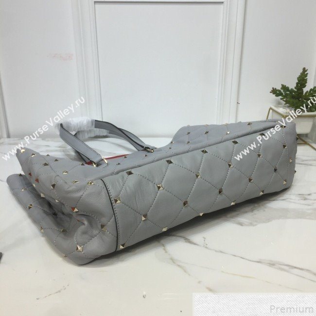 Valentino Large Quilted Boomstud Shopping Tote Light Grey 2019 (XYD-9050927)
