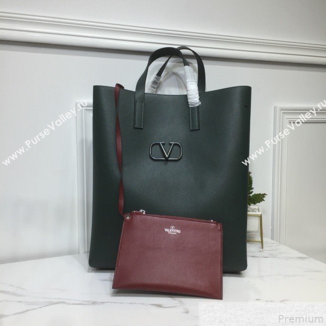 Valentino Mens VRing Tote Bag in Smooth Calfskin Dark Green 2019 (XYD-9050934)