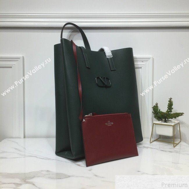 Valentino Mens VRing Tote Bag in Smooth Calfskin Dark Green 2019 (XYD-9050934)