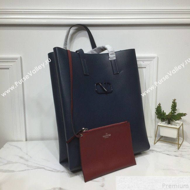 Valentino Mens VRing Tote Bag in Smooth Calfskin Dark Blue 2019 (XYD-9050933)