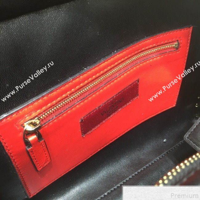 Valentino Rockstud Quilted Crinkle Lambskin Tote with Buckle Band Black 2019 (XYD-9050935)