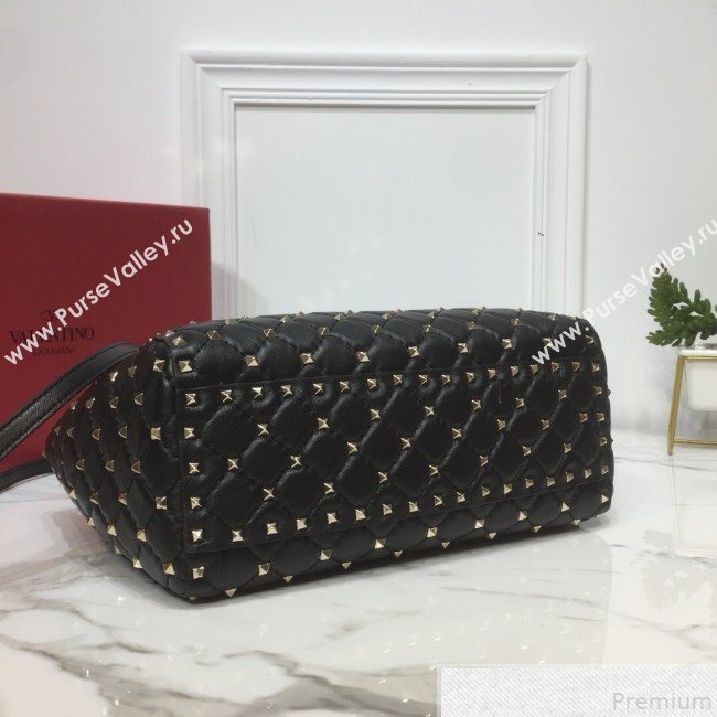 Valentino Rockstud Quilted Crinkle Lambskin Tote with Buckle Band Black 2019 (XYD-9050935)