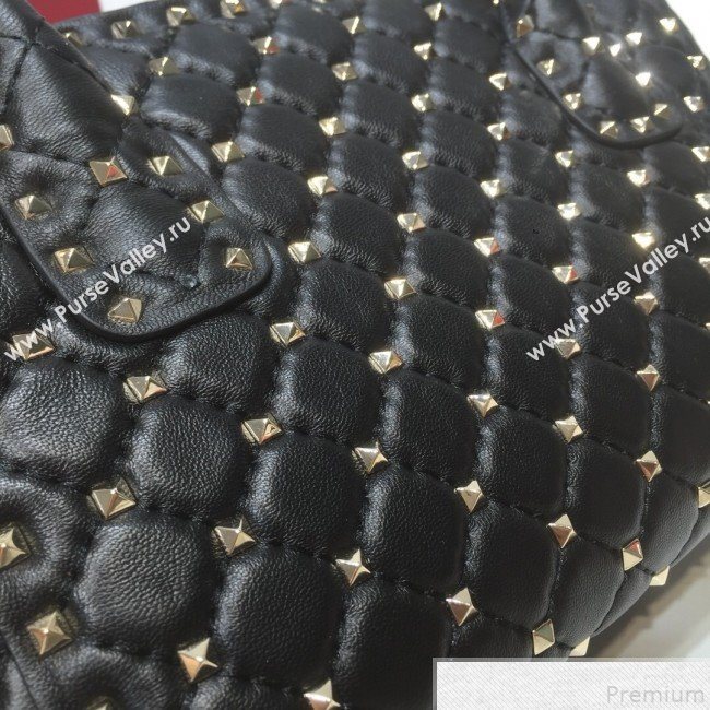 Valentino Rockstud Quilted Crinkle Lambskin Tote with Buckle Band Black 2019 (XYD-9050935)