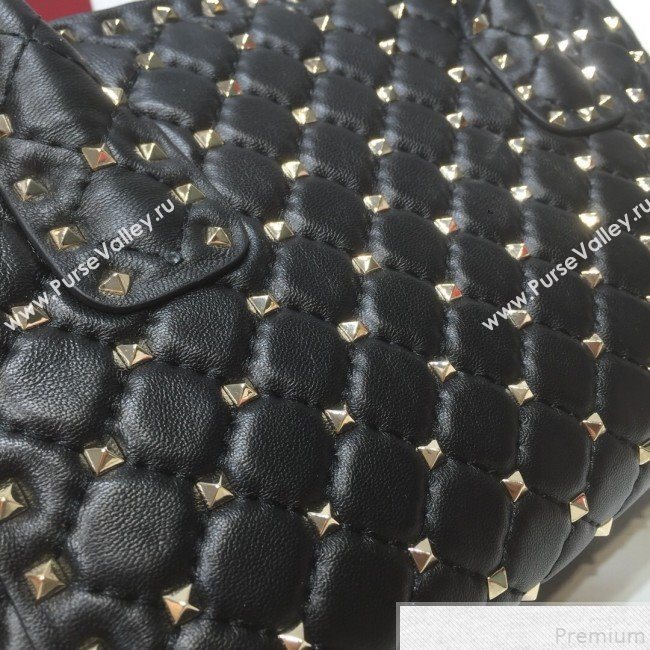 Valentino Rockstud Quilted Crinkle Lambskin Tote with Buckle Band Black 2019 (XYD-9050935)