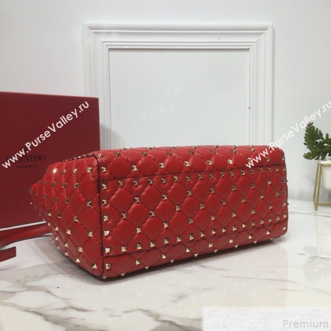 Valentino Rockstud Quilted Crinkle Lambskin Tote with Buckle Band Red 2019 (XYD-9050936)