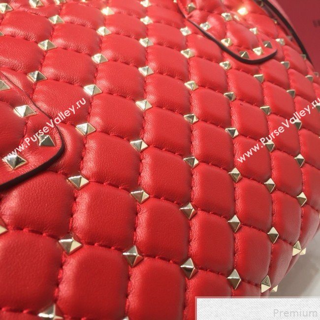 Valentino Rockstud Quilted Crinkle Lambskin Tote with Buckle Band Red 2019 (XYD-9050936)