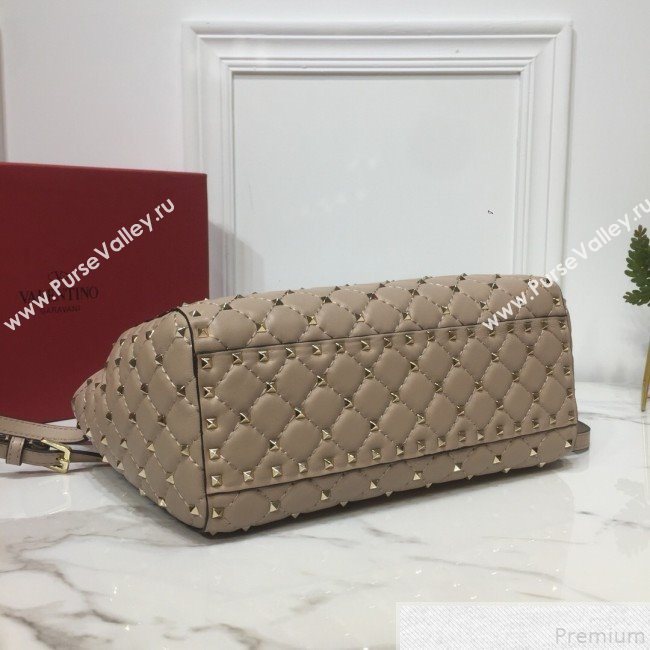 Valentino Rockstud Quilted Crinkle Lambskin Tote with Buckle Band Beige 2019 (XYD-9050937)