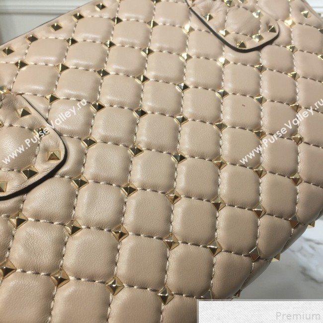 Valentino Rockstud Quilted Crinkle Lambskin Tote with Buckle Band Beige 2019 (XYD-9050937)