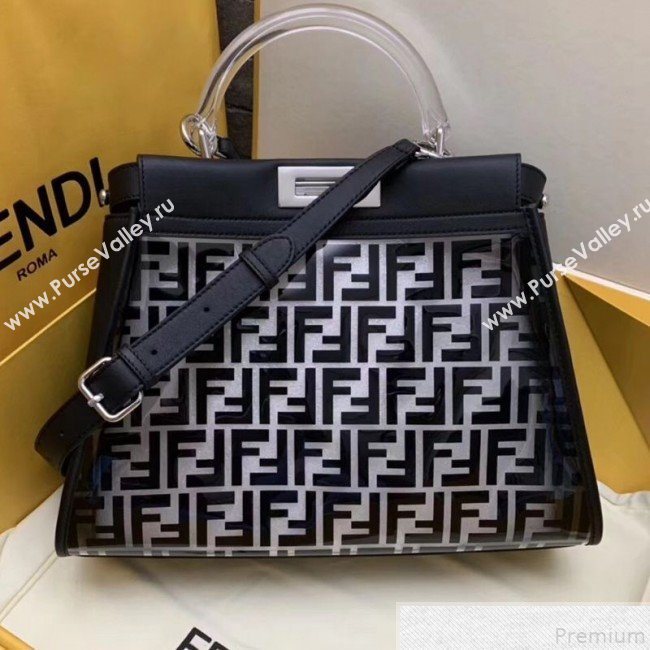 Fendi Transparent Peekaboo Regular Top Handle Bag Black 2019 (AFEI-9051001)