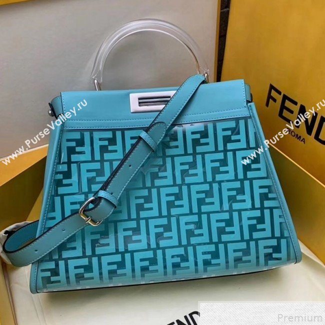 Fendi Transparent Peekaboo Regular Top Handle Bag Turquoise 2019 (AFEI-9051003)