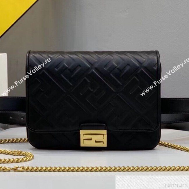 Fendi FF Lambskin Baguette Upside Down Belt Bag Black 2019 (AFEI-9051009)