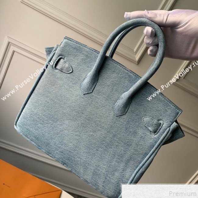 Louis Vuitton x Supreme Denim Humble Travel Birkin 25cm Top Handle Bag M48888 Denim Blue 2019 (KD-9050834)