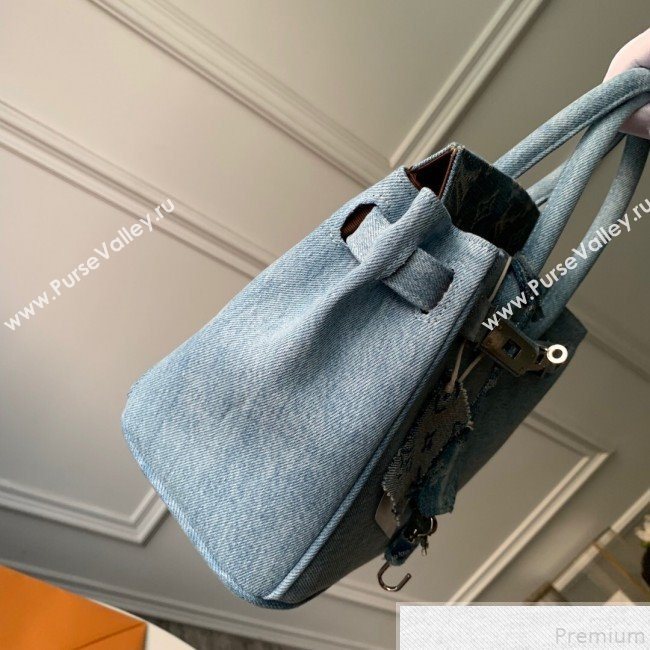 Louis Vuitton x Supreme Denim Humble Travel Birkin 25cm Top Handle Bag M48888 Denim Blue 2019 (KD-9050834)