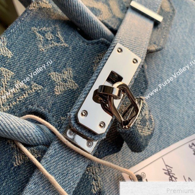 Louis Vuitton x Supreme Denim Humble Travel Birkin 25cm Top Handle Bag M48888 Denim Blue 2019 (KD-9050834)