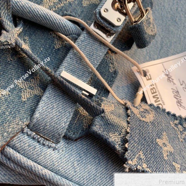 Louis Vuitton x Supreme Denim Humble Travel Birkin 25cm Top Handle Bag M48888 Denim Blue 2019 (KD-9050834)