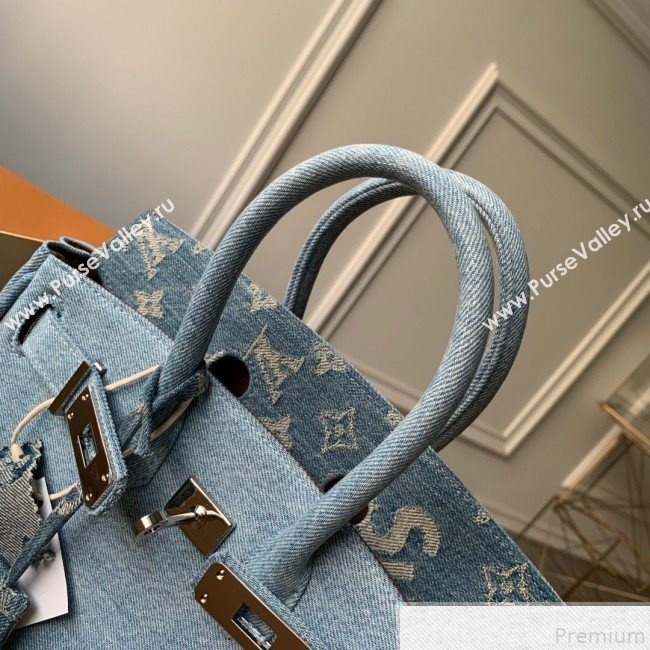 Louis Vuitton x Supreme Denim Humble Travel Birkin 25cm Top Handle Bag M48888 Denim Blue 2019 (KD-9050834)