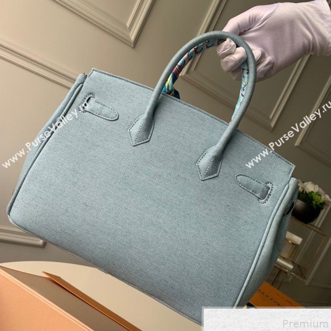 Louis Vuitton x Supreme Denim Humble Travel Birkin 30cm Top Handle Bag M48888 Denim Blue 2019 (KD-9050835)