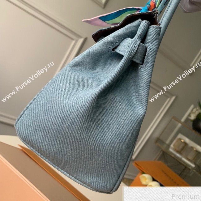 Louis Vuitton x Supreme Denim Humble Travel Birkin 30cm Top Handle Bag M48888 Denim Blue 2019 (KD-9050835)