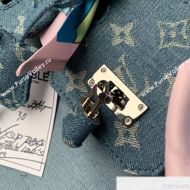 Louis Vuitton x Supreme Denim Humble Travel Birkin 30cm Top Handle Bag M48888 Denim Blue 2019 (KD-9050835)