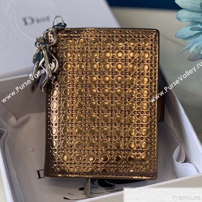 Dior Card Holder in Micro-Cannage Metallic Calfskin Gold (BFS-9051024)