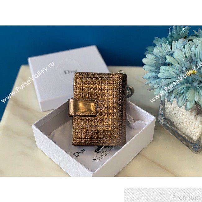 Dior Card Holder in Micro-Cannage Metallic Calfskin Gold (BFS-9051024)
