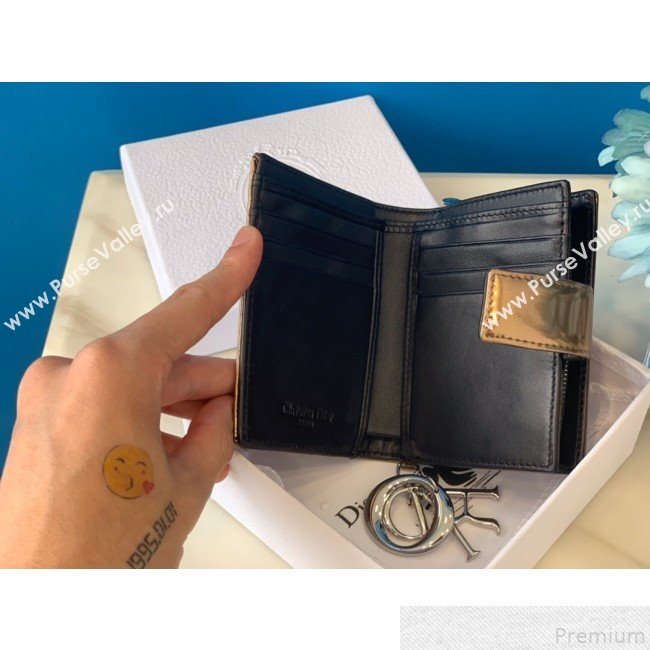 Dior Card Holder in Micro-Cannage Metallic Calfskin Gold (BFS-9051024)