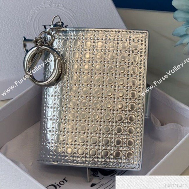 Dior Card Holder in Micro-Cannage Metallic Calfskin Silver (BFS-9051025)