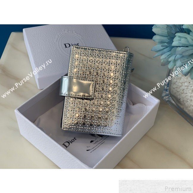 Dior Card Holder in Micro-Cannage Metallic Calfskin Silver (BFS-9051025)