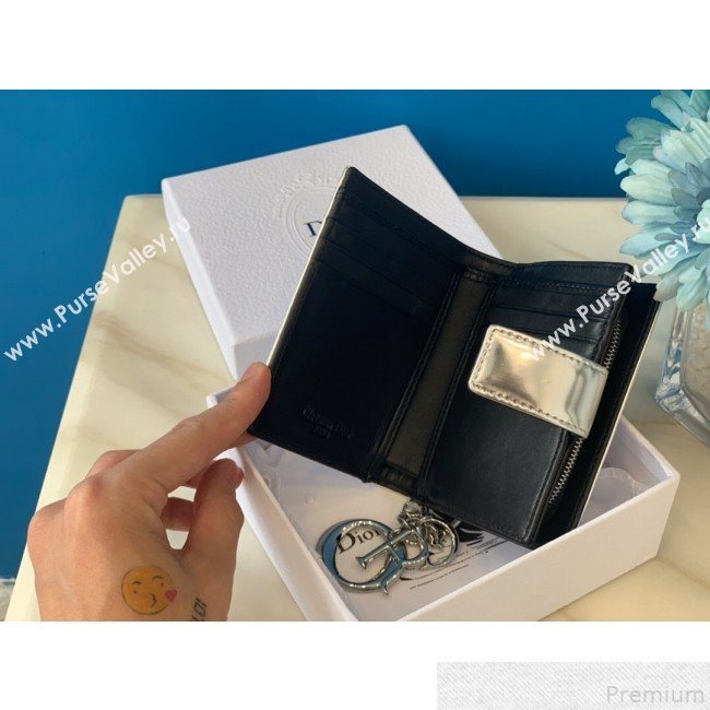 Dior Card Holder in Micro-Cannage Metallic Calfskin Silver (BFS-9051025)
