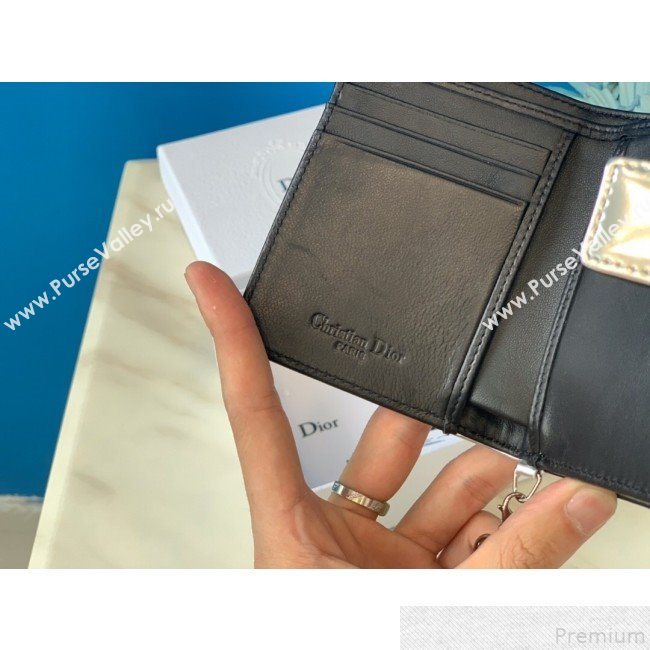Dior Card Holder in Micro-Cannage Metallic Calfskin Silver (BFS-9051025)