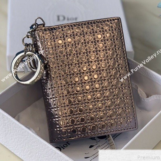 Dior Card Holder in Micro-Cannage Metallic Calfskin Bronze (BFS-9051028)