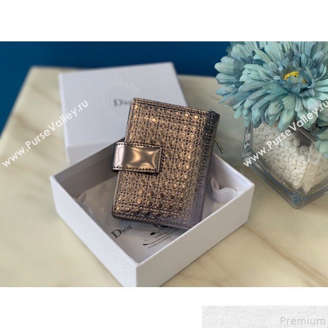 Dior Card Holder in Micro-Cannage Metallic Calfskin Bronze (BFS-9051028)