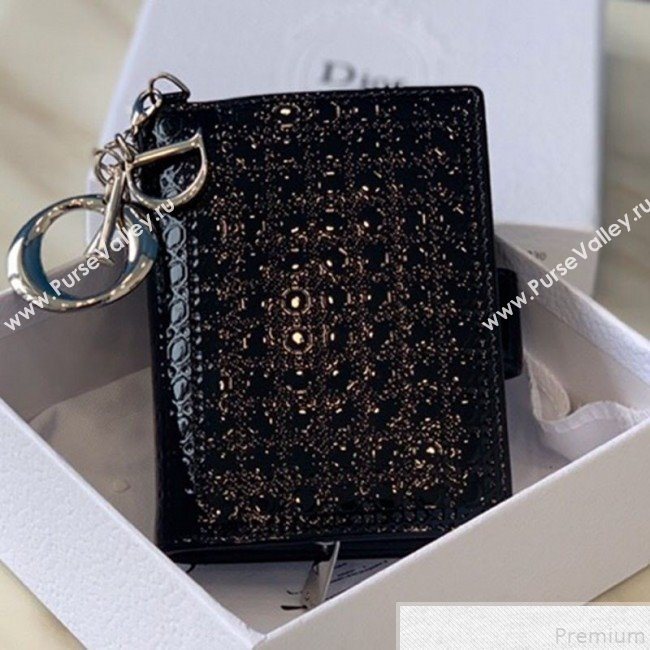 Dior Card Holder in Micro-Cannage Metallic Calfskin Black (BFS-9051026)
