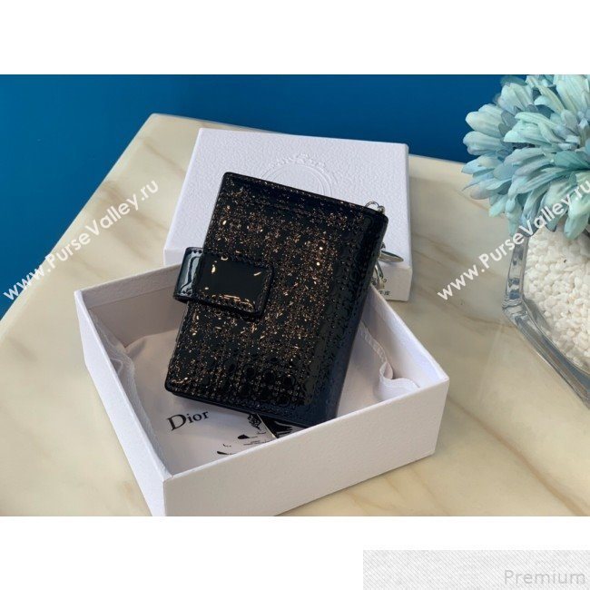 Dior Card Holder in Micro-Cannage Metallic Calfskin Black (BFS-9051026)