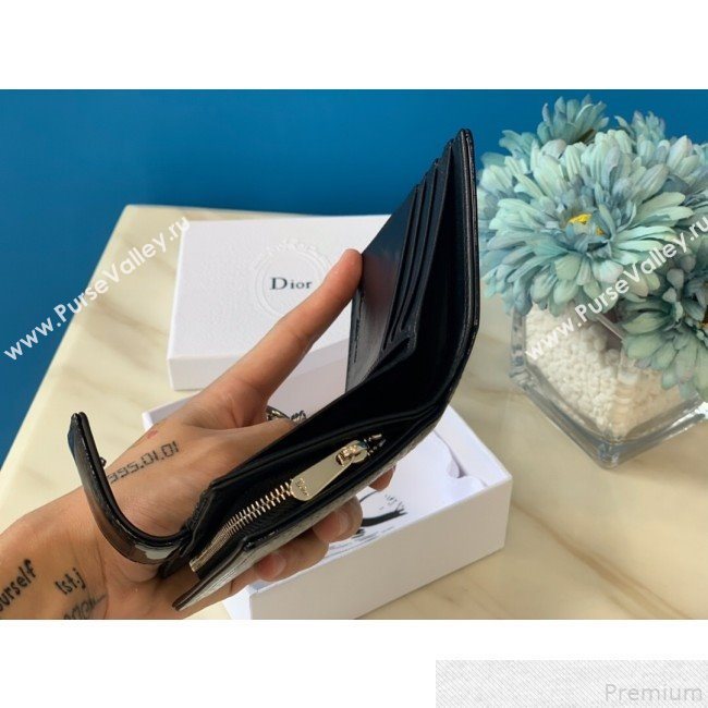 Dior Card Holder in Micro-Cannage Metallic Calfskin Black (BFS-9051026)