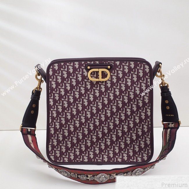 Dior CD Square Tote in Burgundy Oblique Jacquard Canvas 2019 (BFS-9051030)